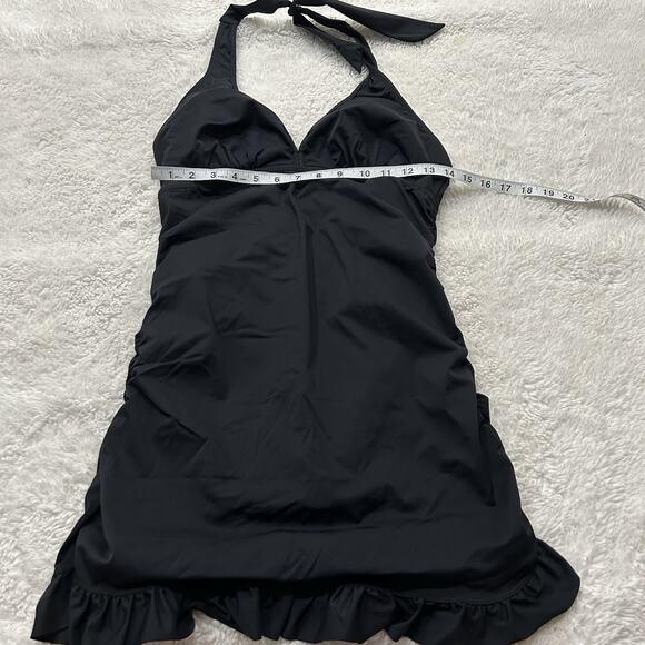 Love Your Assets by Sara Blakely Spanx Swim Dress Large Black Ruched Halter - Picture 4 of 7
